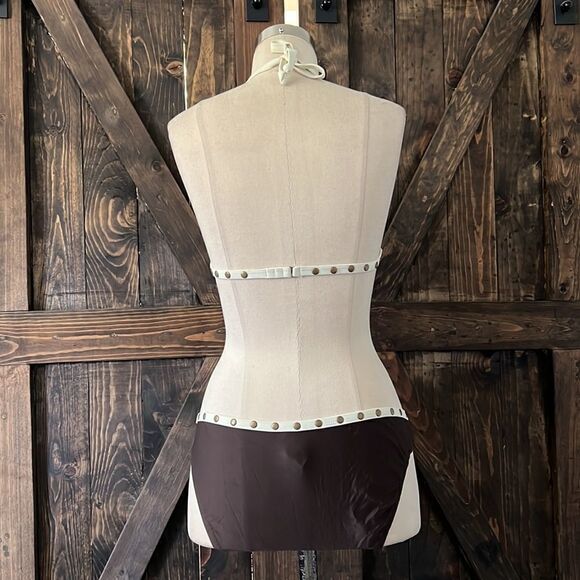 The collection brown cream studded halter bikini set Sz-12 - Picture 4 of 11